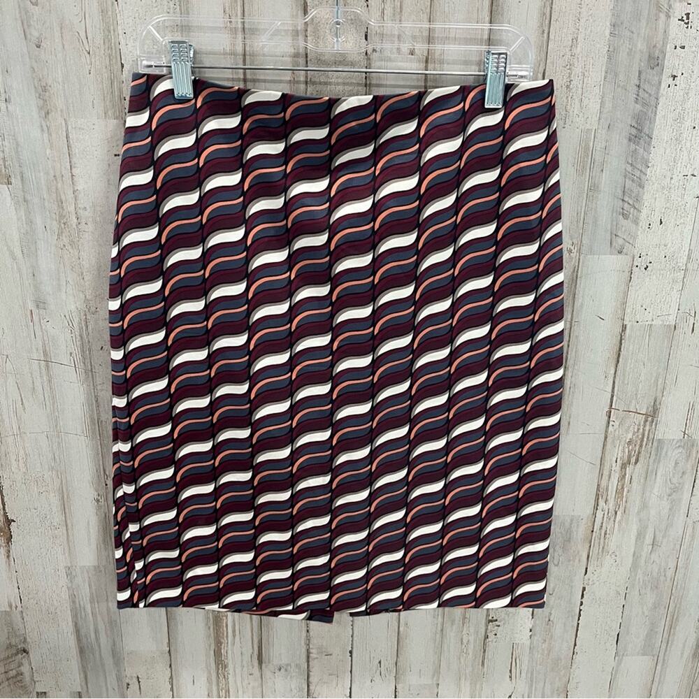 Ann Taylor Red & Blue Retro Wave Knee Length Pencil Womens Skirt 8